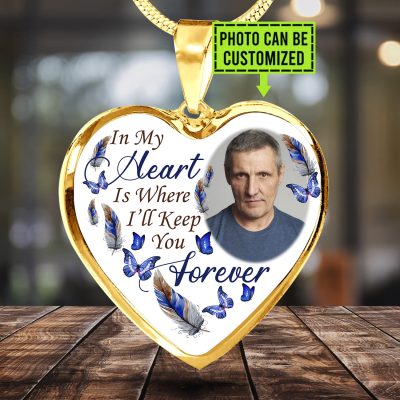 Alternative view of Custom Photo In My Heart Is Where I'll Keep You Forever Feather Butterfly Luxury Heart Pendant Necklace