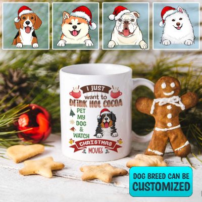 Personalized Drink Hot Cocoa Pet My Dog And Watch Christmas Movies Ceramic Coffee Mug - Dog Lover Mug