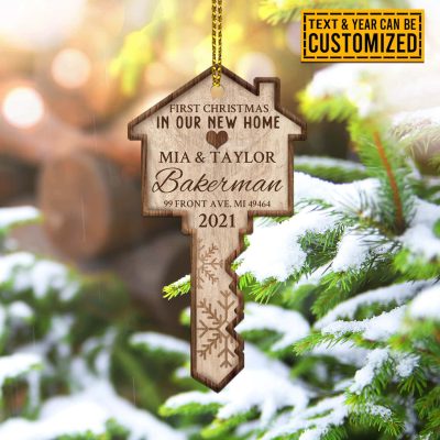 Alternative view of Personalized First Christmas In Our New Home Ornament - Personalized Wooden Key Shape Ornament