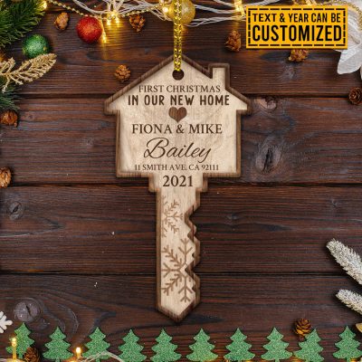 Personalized First Christmas In Our New Home Ornament - Personalized Wooden Key Shape Ornament
