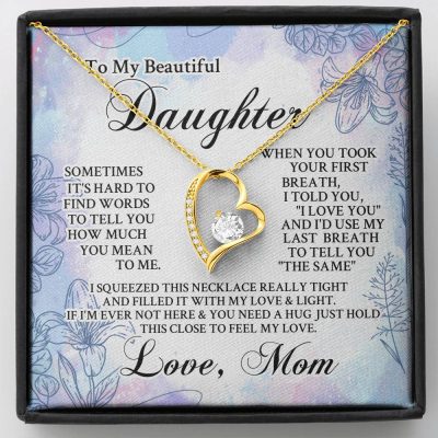 From Mom To My Beautiful Daughter Sometimes It's Hard To Find Words Forever Love Heart Pendant Necklace - Forever Love Necklace (18K Yellow Gold)