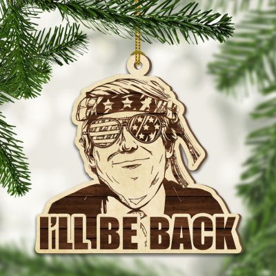 Alternative view of Vote Donald Trump 2024 I'll Be Back Political Conservative Decorative Wooden Christmas Ornament