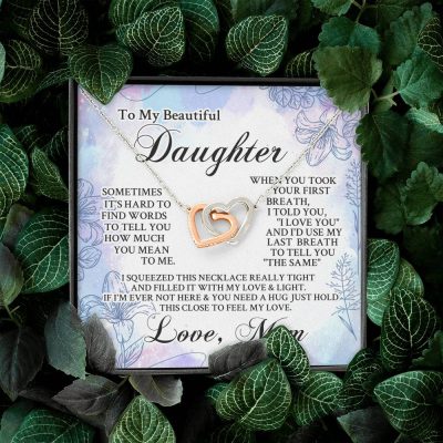 From Mom To My Beautiful Daughter Sometimes It's Hard To Find Words Interlocking Hearts Pendant Necklace
