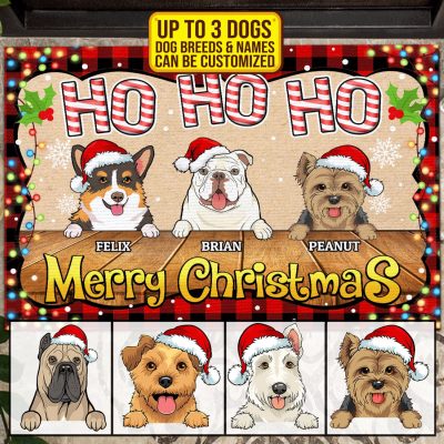 Alternative view of Personalized Dog Breeds Ho Ho Ho Merry Christmas Doormat - Custom Christmas Welcome Mat For Dog Lovers