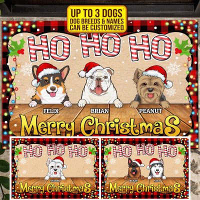 Personalized Dog Breeds Ho Ho Ho Merry Christmas Doormat - Custom Christmas Welcome Mat For Dog Lovers