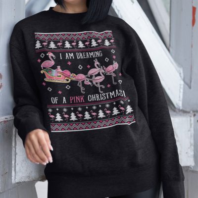 Alternative view of Flamingo I Am Dreaming Of A Pink Christmas Ugly Christmas Sweater Hoodie - Funny Christmas Sweatshirt