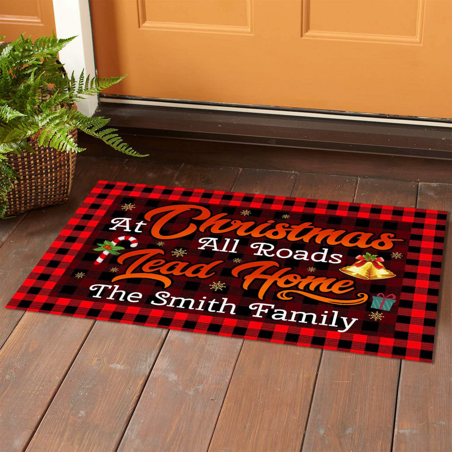 8TM. Christmas Roads Lead Home Custom Text-sample design Doormat mockup 1