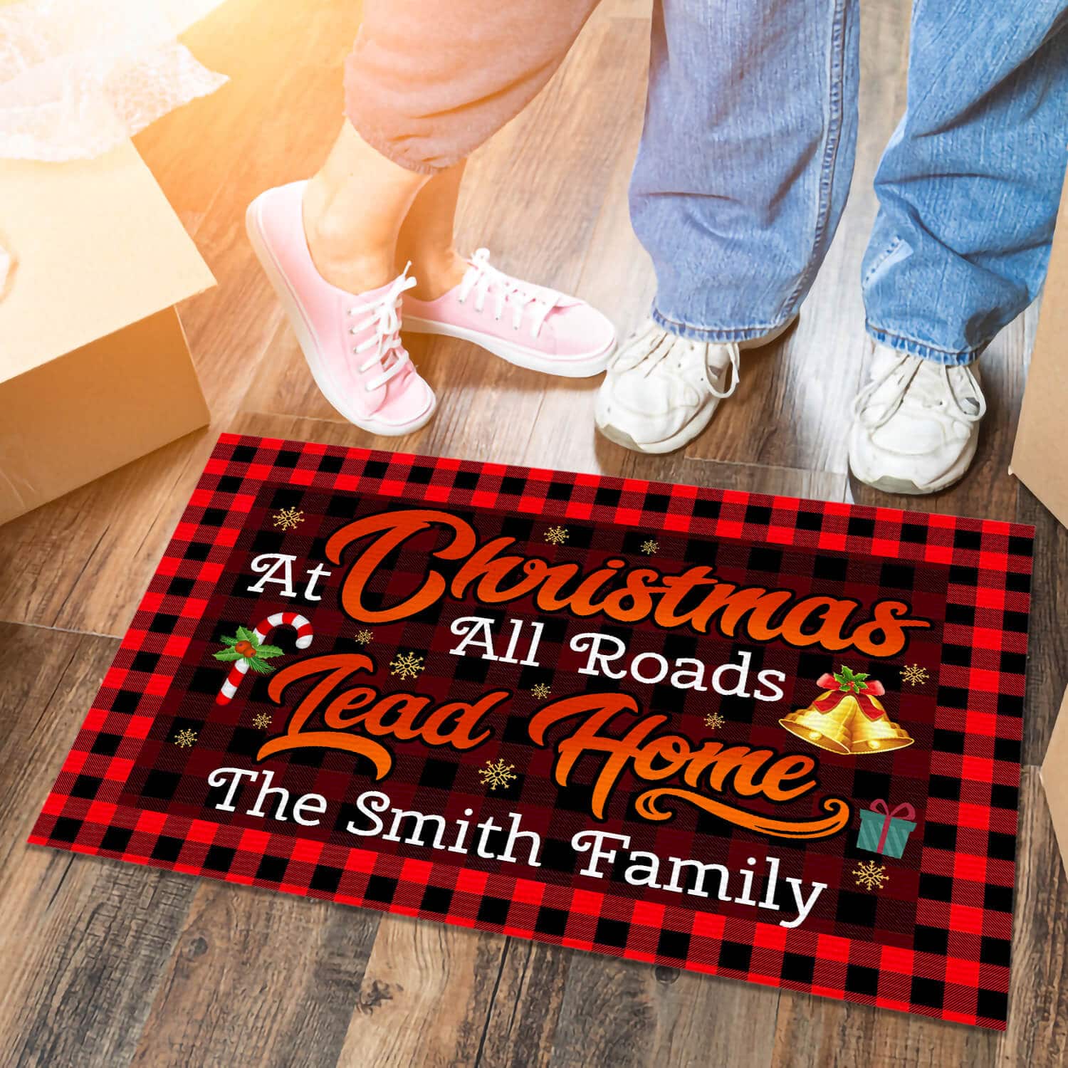 8TM. Christmas Roads Lead Home Custom Text-sample design Doormat mockup 6