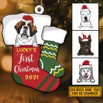 Personalized Dog Breeds First Christmas Custom Shaped Wooden Christmas Ornament Keepsake - Dog's 1st Christmas Ornament