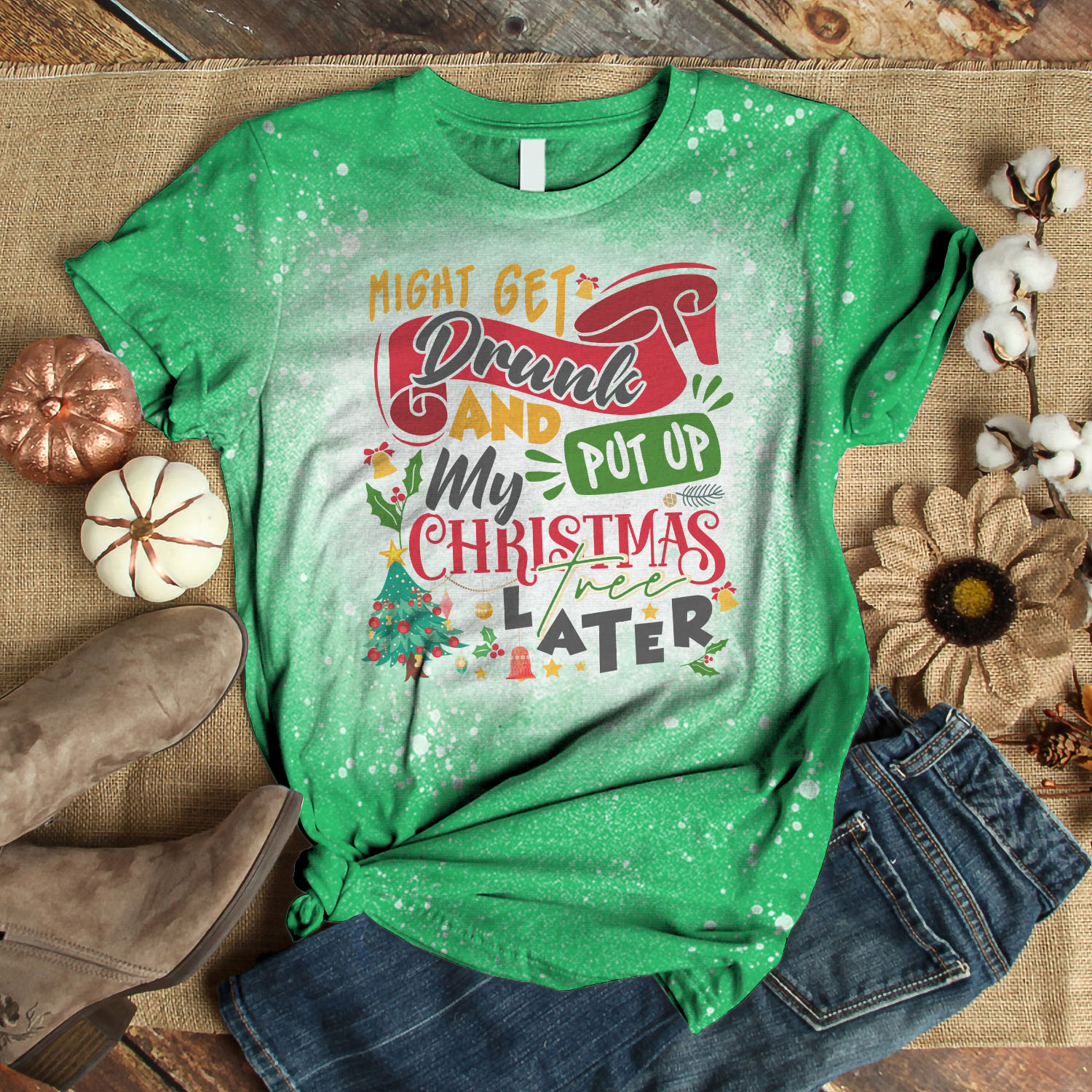 2VT. Might Get Drunk Christmas Tree bleached shirt mk1