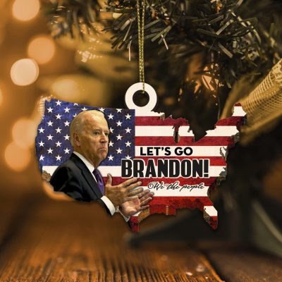 Alternative view of Let's Go Brandon We The People US Map Custom Shaped Wooden Christmas Ornament Keepsake - Anti Biden Ornament
