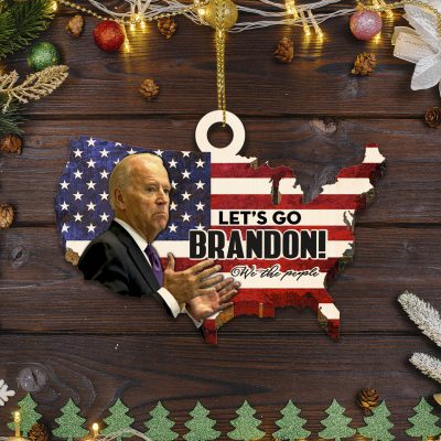 Let's Go Brandon We The People US Map Custom Shaped Wooden Christmas Ornament Keepsake - Anti Biden Ornament