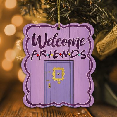 Welcome Friends Purple Peephole Frame Decorative Custom Shaped Wooden Christmas Ornament Keepsake