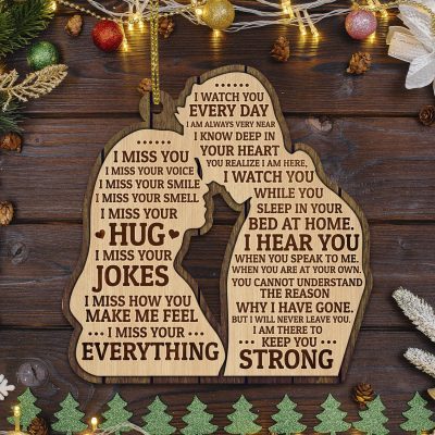 I Miss You I Miss Your Voice I Miss Your Smile I Watch You Everyday Couple Custom Shaped Wooden Christmas Ornament