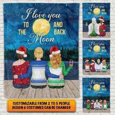 Alternative view of Custom Design Family Blanket I Love You to The Moon and Back Mom and Daughter Gifts Fleece Blanket - Mink Blanket