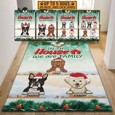 Personalized Dog Breeds in This House We Are Family Christmas Decorative Indoor Rectangle Rug