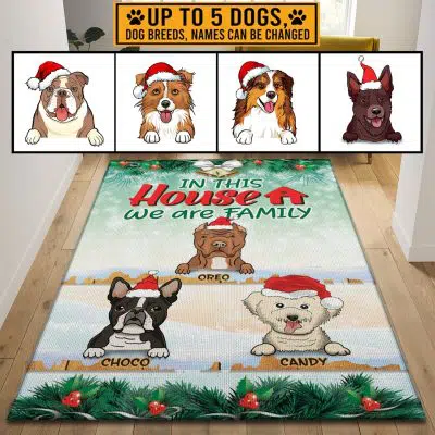 Alternative view of Personalized Dog Breeds in This House We Are Family Christmas Decorative Indoor Rectangle Rug
