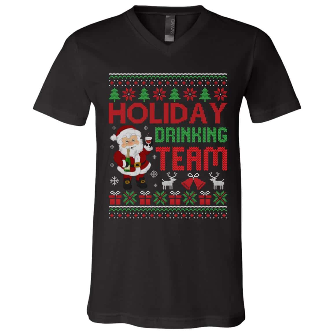 1Th. Holiday Drinking Team, Black, V-Neck T-Shirt 1Th. Holiday Drinking Team, Black, V-Neck T-Shirt