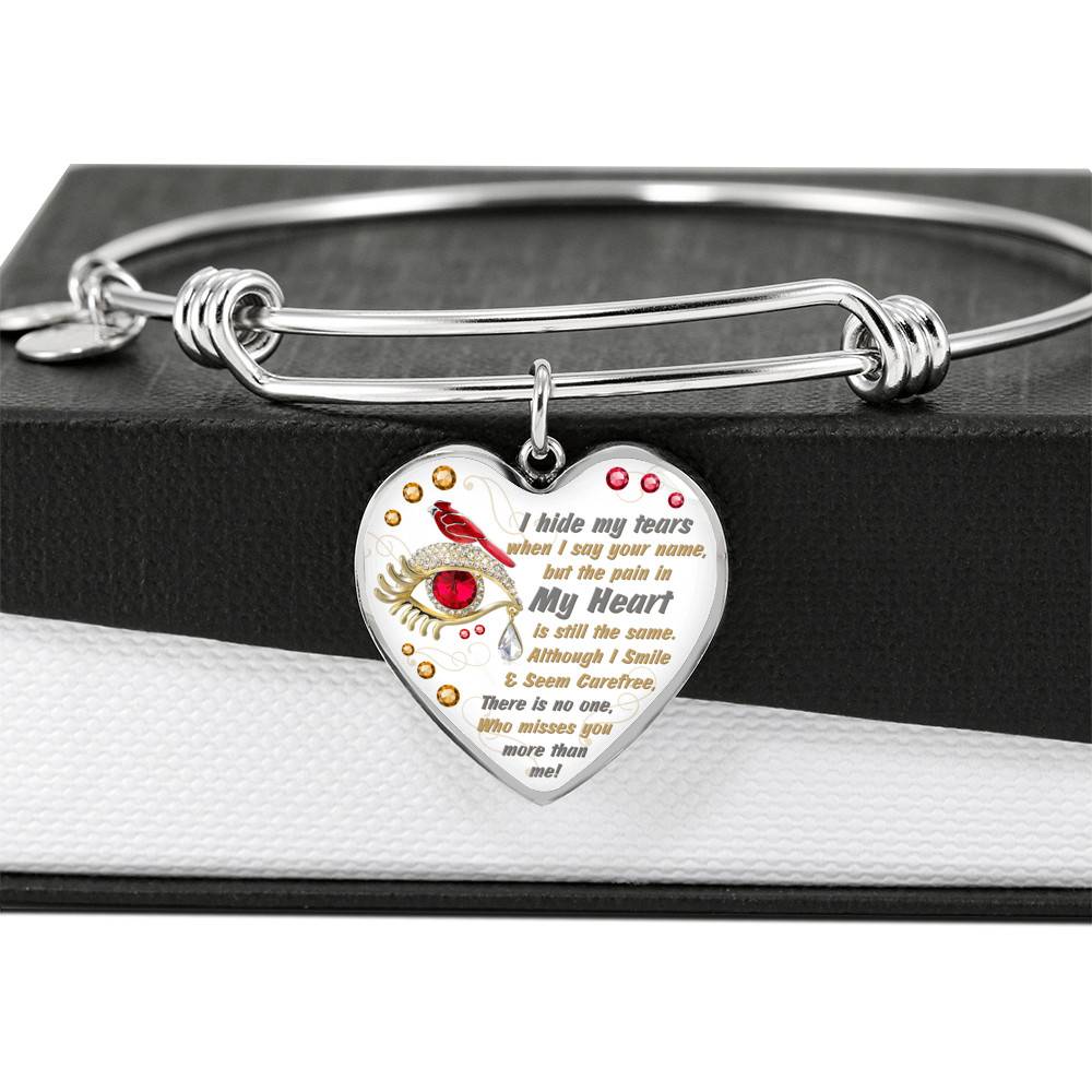 I Hide My Tears When I Say Your Name But The Pain In My Heart Is Still The Same Cardinal Heart Pendant Necklace - Bangle