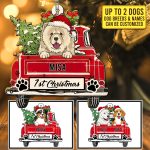 Personalized Dog Breed First Christmas Red Truck Custom Shaped Wooden Christmas Ornament Keepsake