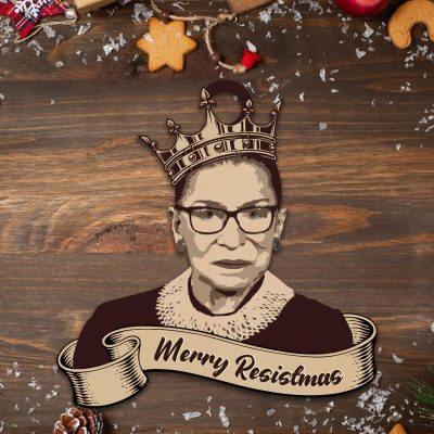 Notorious RBG Merry Resistmas Custom Shaped Wooden Ornament - Ruth Bader Ginsburg Xmas Ornament