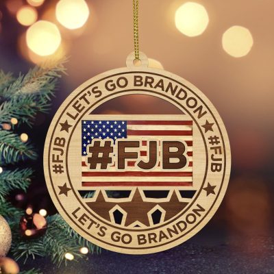 Alternative view of Let's Go Brandon FJB Custom Shaped Wooden Christmas Ornament - Fuck Joe Biden Christmas Ornament