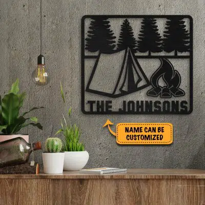 Camping Personalized Signs Campfire Camping Decor Vintage Decorative Metal Sign - Indoor Outdoor Decor