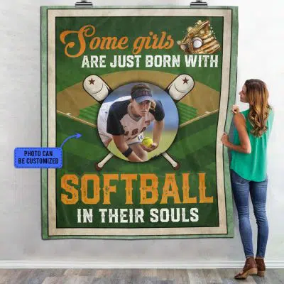Alternative view of Personalized Some Girls Are Just Born with Softball in Their Souls - Custom Photo Fleece Blanket - Mink Sherpa Blanket