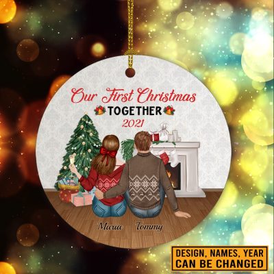 Alternative view of Personalized Our First Christmas Together Couple Circle Ornament - Custom 1st Christmas As Mr Mrs Ornament