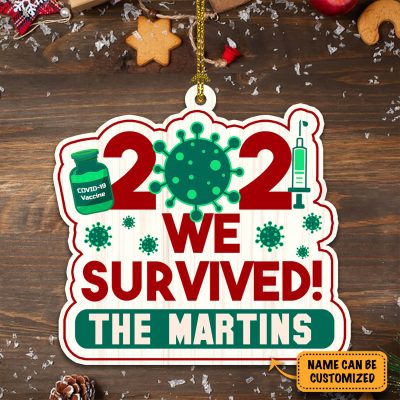 Personalized Family Name 2021 We Survived Decorative Custom Shaped Wooden Christmas Ornament Keepsake