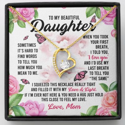 Sometimes It’s Hard to Find Words I Love You Mom Daughter Gift Forever Love Pendant Necklace - Forever Love Necklace (18K Yellow Gold)