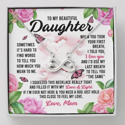 Sometimes It’s Hard to Find Words I Love You Mom Daughter Gift Infinity Heart Pendant Necklace - Infinity Heart Necklace (14K White Gold)