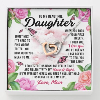 Sometimes It’s Hard to Find Words I Love You Mom Daughter Gift Interlocking Hearts Pendant Necklace - Interlocking Hearts Necklace