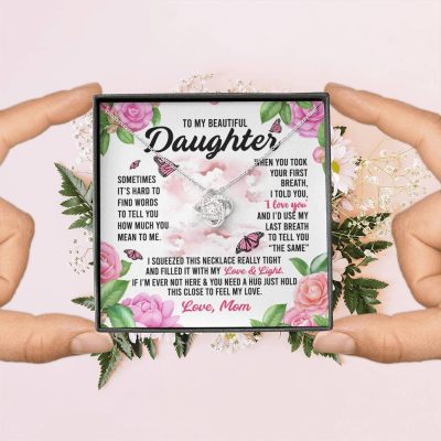 Sometimes It’s Hard to Find Words I Love You Mom Daughter Gift Love Knot Pendant Necklace