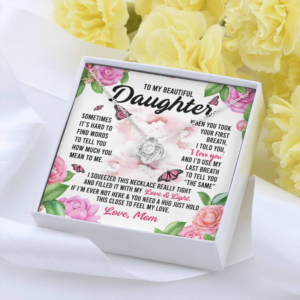 Sometimes It’s Hard to Find Words I Love You Mom Daughter Gift Love Knot Pendant Necklace
