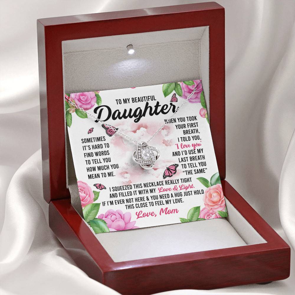Sometimes It’s Hard to Find Words I Love You Mom Daughter Gift Love Knot Pendant Necklace