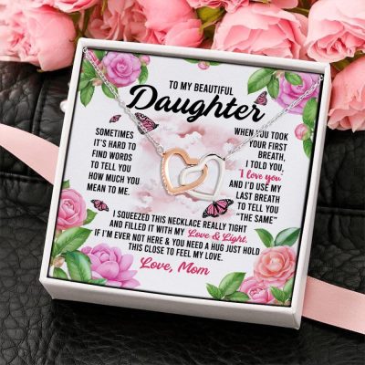 Alternative view of Sometimes It's Hard to Find Words I Love You Mom Daughter Gift Interlocking Hearts Pendant Necklace