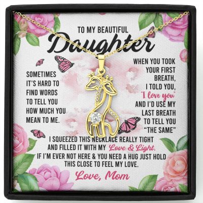 Sometimes It’s Hard to Find Words I Love You Mom Daughter Gift Giraffe Pendant Necklace - Giraffe Necklace (18K Yellow Gold)