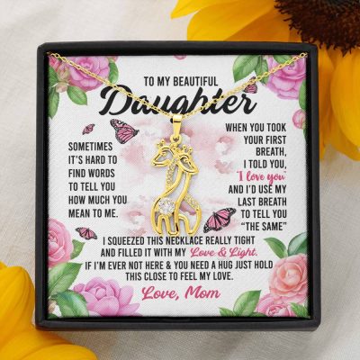 Sometimes It’s Hard to Find Words I Love You Mom Daughter Gift Giraffe Pendant Necklace