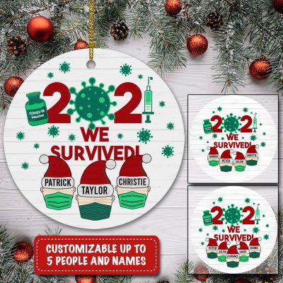 Personalized Family Members 2021 We Survived Decorative Christmas Circle Ornament Keepsake