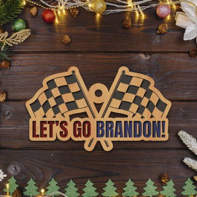 Let's Go Brandon Racing Flags Custom Shaped Wooden Ornament - Joe Biden Christmas Ornament