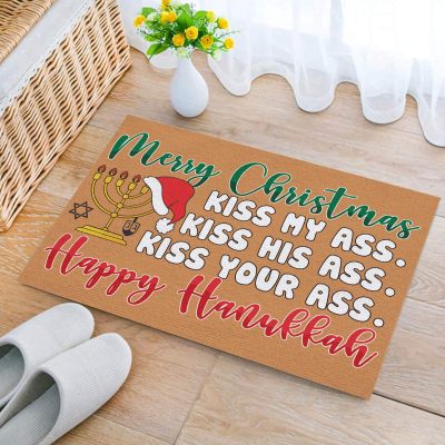 Alternative view of Merry Christmas Happy Hanukkah Doormat - Funny Christmas Hanukkah Jewish Welcome Mat