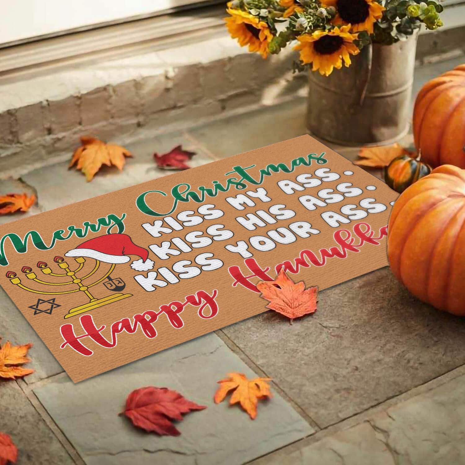 2TM. Merry Christmas Happy Hanukkah Doormat Doormat mockup 9