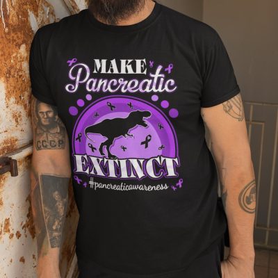 Alternative view of Make Pancreatic Extinct Purple T-Shirt - Pancreatic Cancer Awareness V-Neck Tee