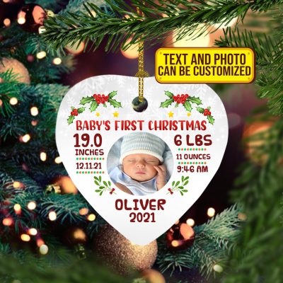 Personalized Photo Baby's First Christmas Decorative Christmas Heart Ornament Keepsake