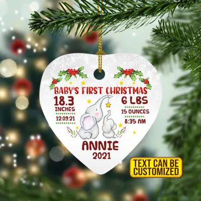 Alternative view of Personalized Baby's First Christmas Elephant Decorative Christmas Heart Ornament Keepsake