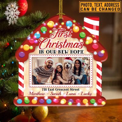 Alternative view of Personalized Photo First Christmas In Our New Home Custom Shaped Wooden Christmas Ornament Keepsake