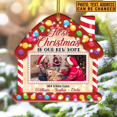 Personalized Photo First Christmas In Our New Home Custom Shaped Wooden Christmas Ornament Keepsake