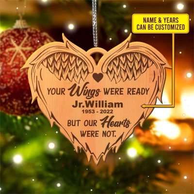 Alternative view of Personalized Your Wings Were Ready But Our Hearts Were Not Ornament - Heart Wings Keepsake Memorial Ornament