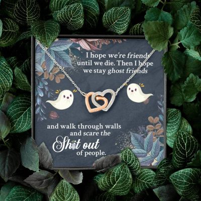 I Hope We're Friends Until We Die Then I Hope We Stay Ghost Friends Interlocking Hearts Pendant Necklace